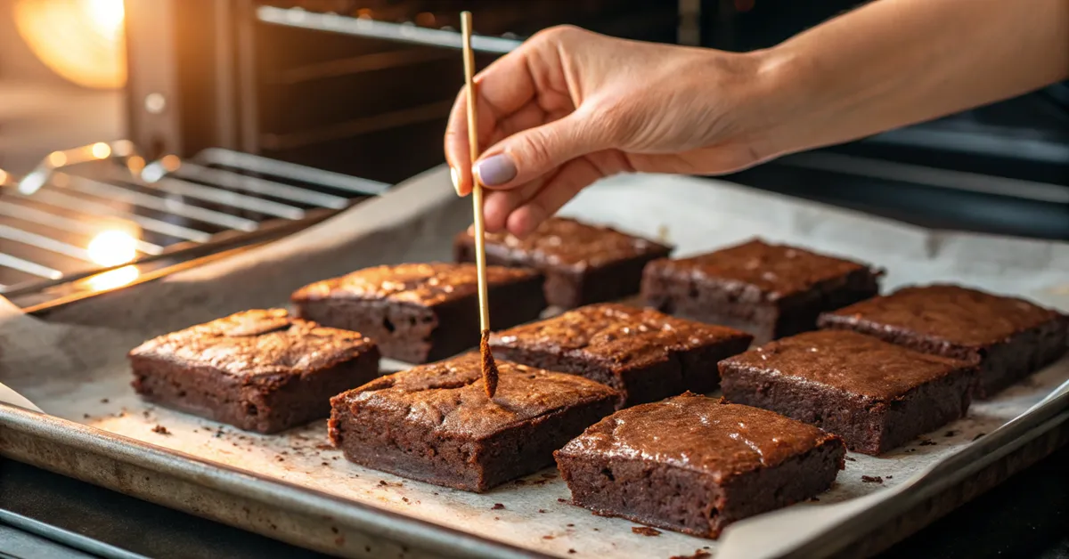 Testing sweet potato brownies for perfect doneness with toothpick test