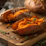 Perfect sweet potatoes in air fryer with crispy skin and fluffy orange interior